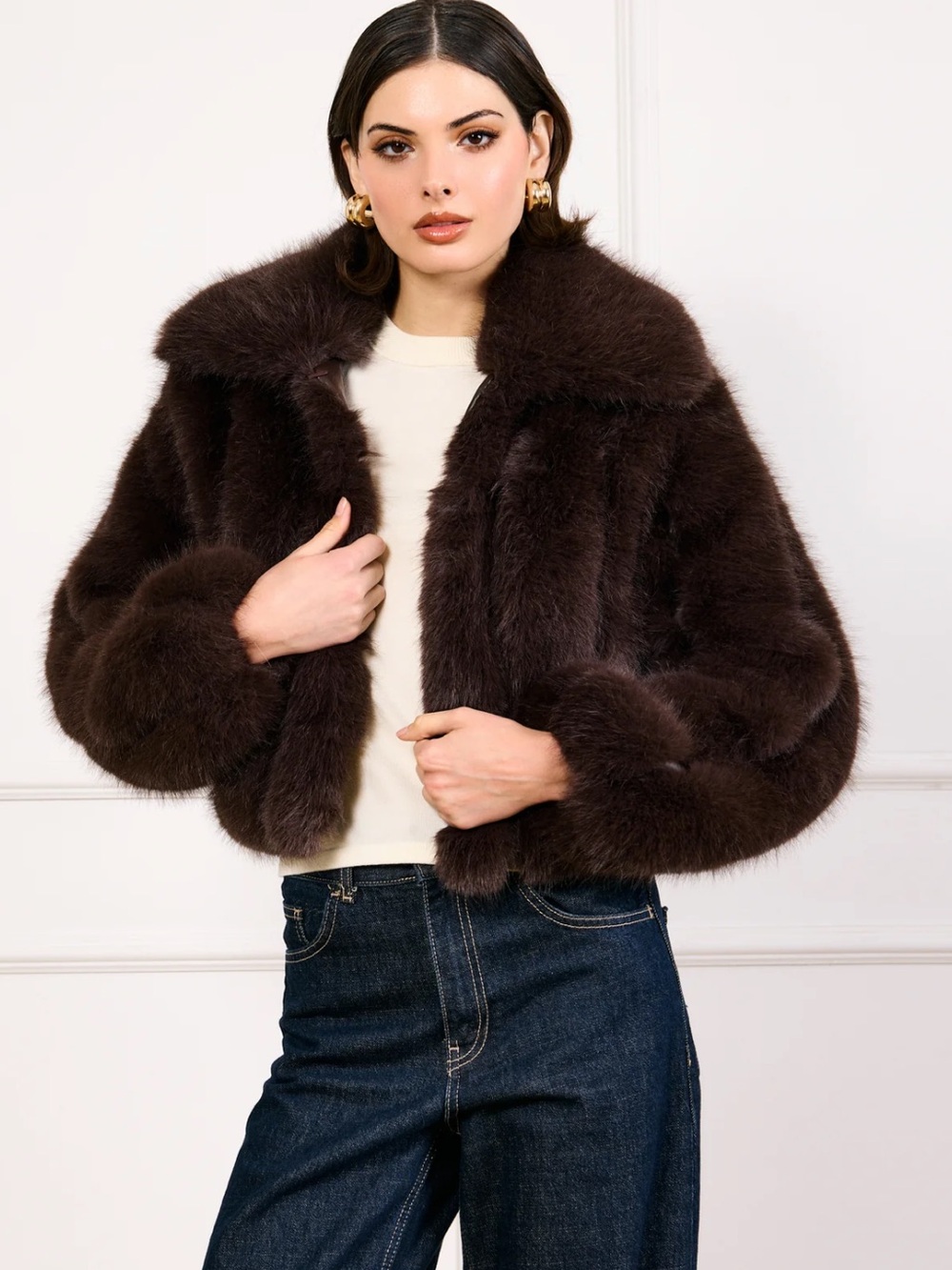 Line & Dot Jax Faux Fur Jacket size Small Dark Brown